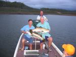 Craig Simmons and the late Mike Kennedy display a beaut brace of Teemburra barra.